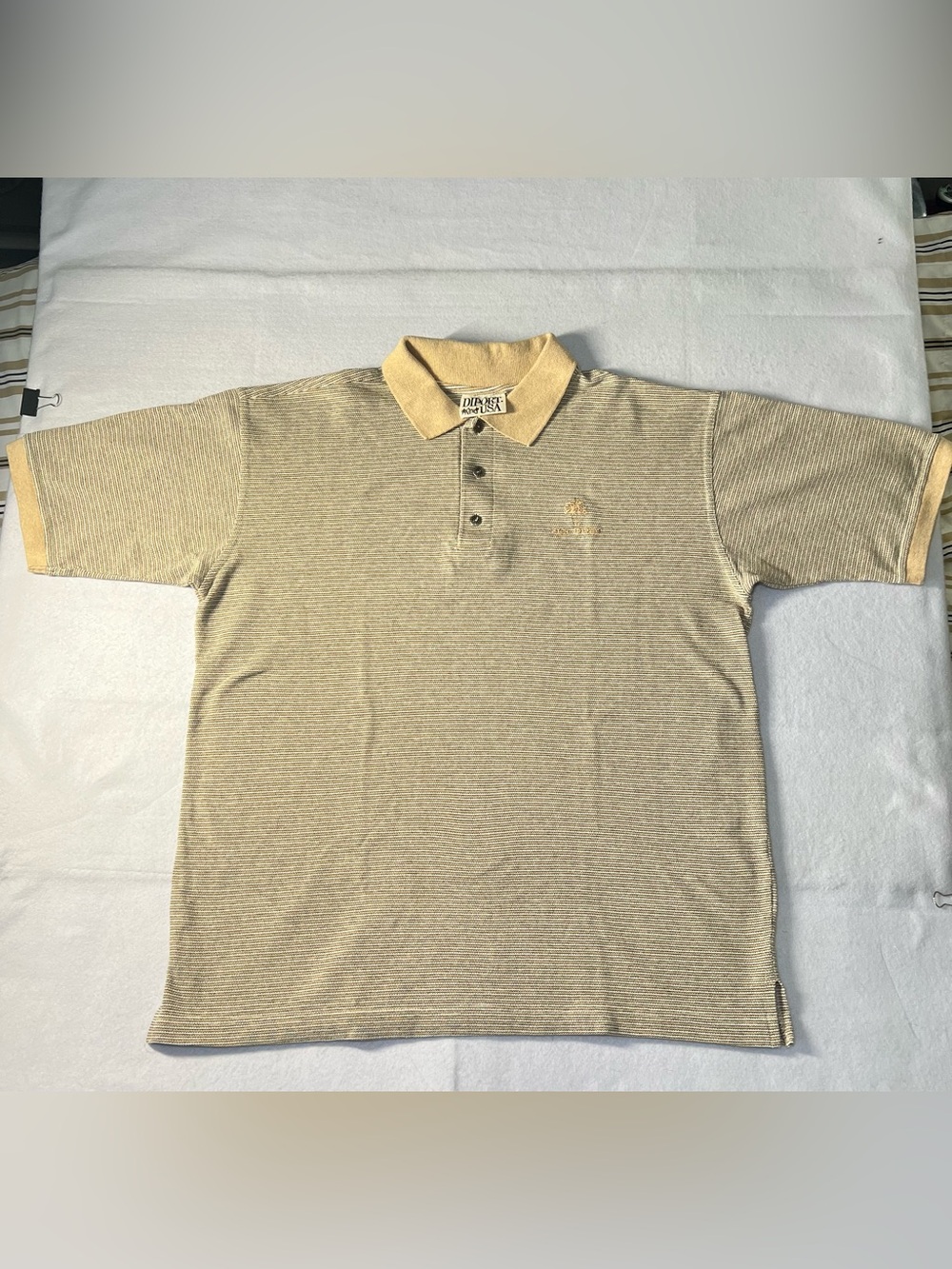 Vintage 90s Men’s Diport USA San Diego Striped Knit Golf Polo Shirt, Beige,M